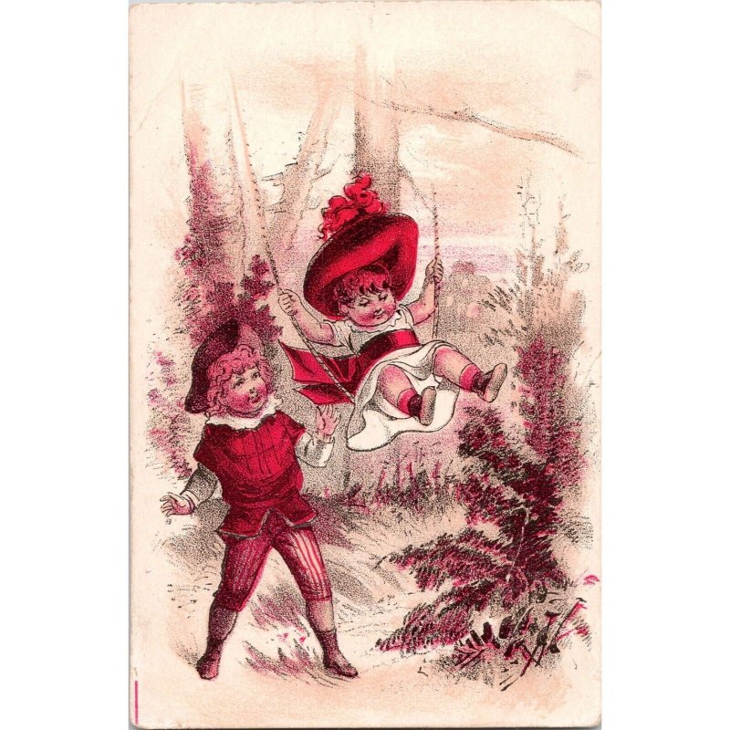 READING Chemical & Fertilizing Co - Boy Girl Swing - Victorian Trade Card