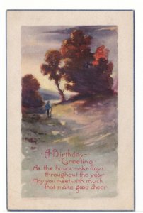 A Birthday Greeting, 2 Line Stanza, Rural Scene, Antique 1916 Postcard