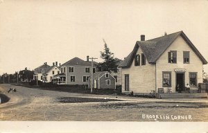 Brooklin Corner ME G. F. Cott Store Dirt Street View Real Photo Postcard