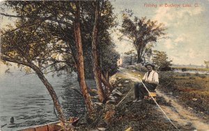 J68/ Buckeye Lake Newark Ohio Postcard c1910 Man Fishing Boat 277