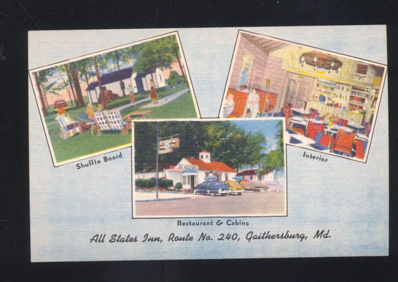 GAITHERSBURG MARYLAND ALL STATES INN RESTAURANT INTERIOR VINTAGE POSTCARD