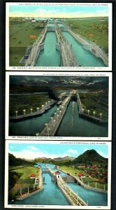 N86 3pcs Panama Canal, Miraflores Locks by Moonlight, Birds Eye View GatunLocks