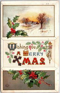 1912 Wishing You A Merry Christmas Greetings and Wishies Card Posted Postcard