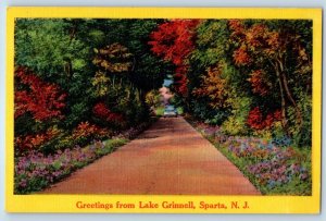 1940 Sparta New Jersey NJ Vintage Postcard Greetings Lake Grinnell Trees Flowers