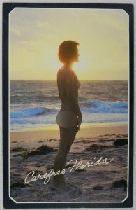 Carefree Woman in Florida The Beautiful Beaches of Florida - Vintage Postcard