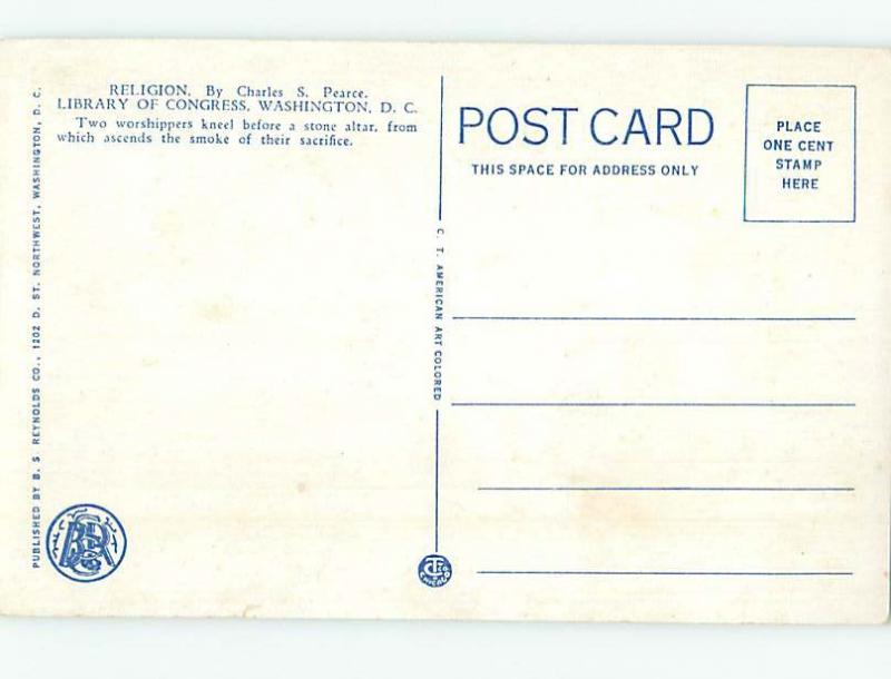 Unused W-Border POSTCARD OF PAINTING AT LIBRARY OF CONGRESS Washington DC hs2360