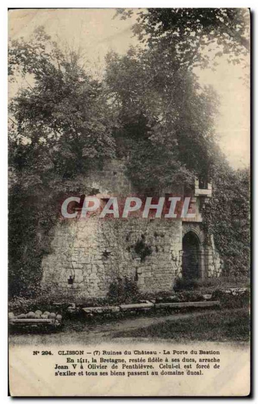 Old Postcard Clisson Ruins of Chateau La Porte du Bastion in Brittany REMAINE...