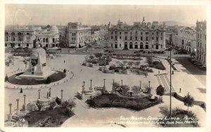 RPPC Monument, Street Scene SAN MARTIN SQUARE Lima, Peru c1930s Vintage Postcard