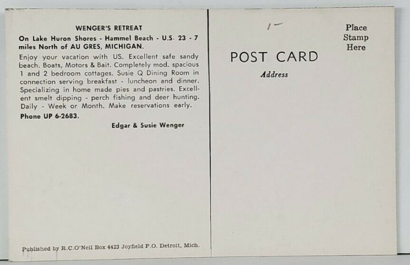 Lake Huron WENGERS RETREAT  North of AU GRES Michigan Postcard Q4