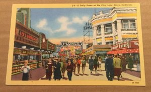 VINTAGE UNUSED .01 LINEN POSTCARD - DAILY SCENE ON THE PIKE, LONG BEACH, CALIF.