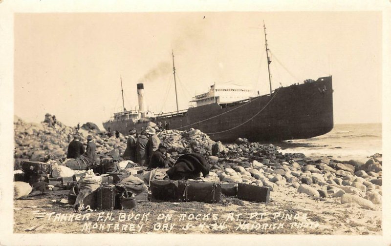 RPPC Tanker F.H. Buck Shipwreck Pt. Pinos, Monterey Bay CA 1924 Vintage Postcard