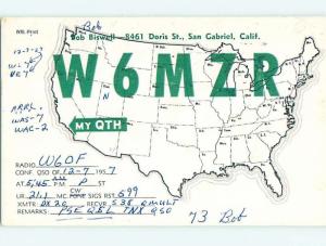 1957 Vintage Qsl Ham Radio Card San Gabriel California CA t1678