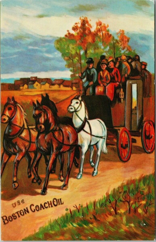 Boston Coach Oil Horses People Carriage Embossed Unused Merrimack Postcard G78