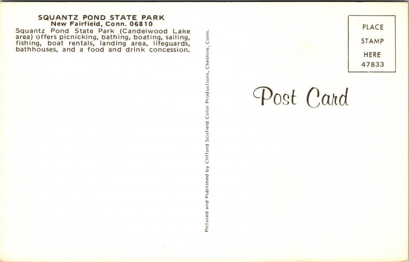 Squantz Pond State Park New Fairfield Connecticut CT Postcard VTG UNP Vintage  