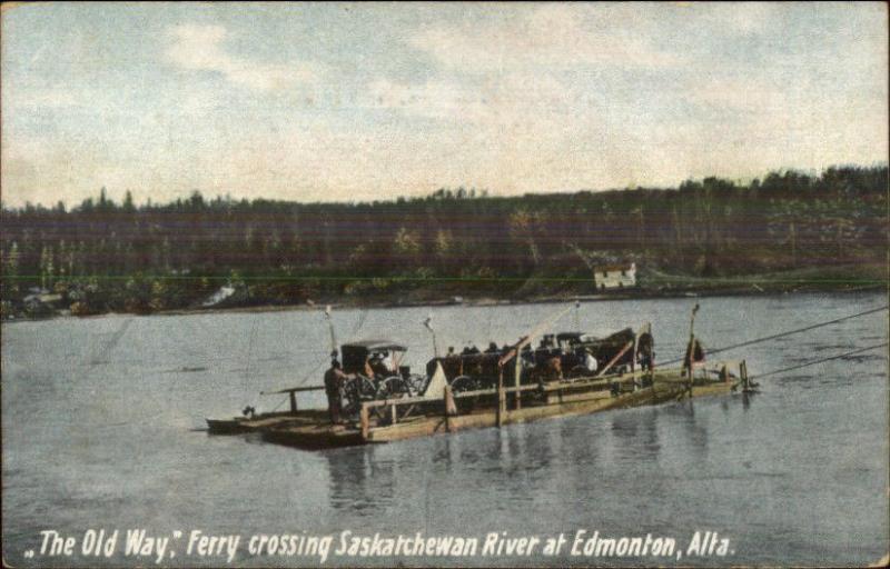 Edmonton AB Alberta Ferry Boat Horse Wagons Saskatchewan River c1910 Postcard