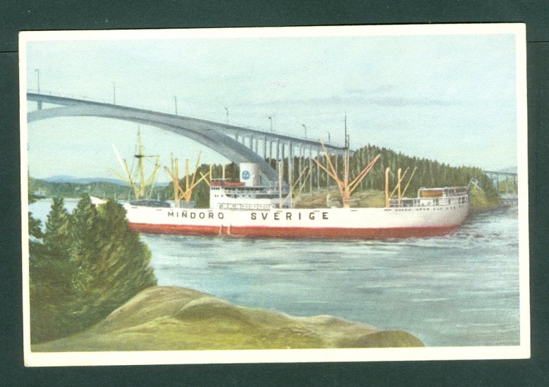 Sweden. Ship   Mindoro Sweden, Sando Bridge,