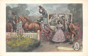 GOING TO THE BALL HORSE CARRIAGE WALK OVER SHOES BLACK AMERICANA AD POSTCARD