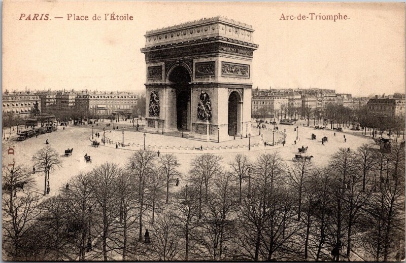 Vtg Paris France Place de l'Etoile Arc de Triomphe 1910s Old View Postcard