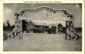 Gate to U.S. Indian Service Hospital and School Lawton OK Vintage Postcard G34