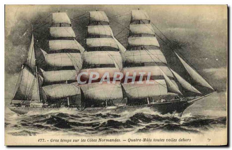 Postcard Old Ship Heavy weather on Channel Four dimensions Mats full sail