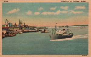 Waterfront Boats and Ships Portland Maine ME P.N.C. Pub. Vintage Postcard 1952