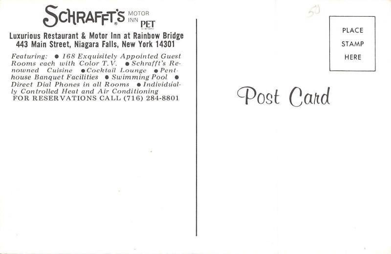 Niagara Falls New York~Schraffts Motor Inn~1970s Cars~Postcard
