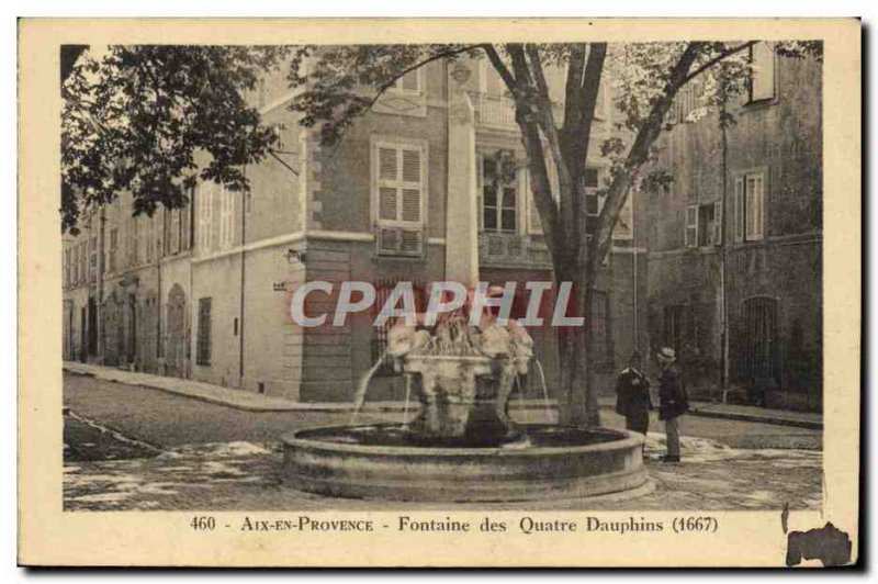 Old Postcard Aix En Provence Fontaine Des Quatre Dauphins