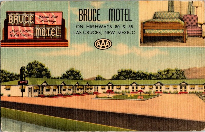 Bruce Motel Multi View Hwys 80 & 85 Las Cruces NM Vintage Linen Postcard D11