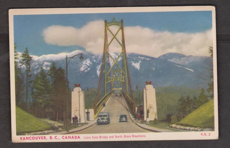 Lions Gate Bridge & North Shore Mountains, Vancouver, BC - Unused c1950