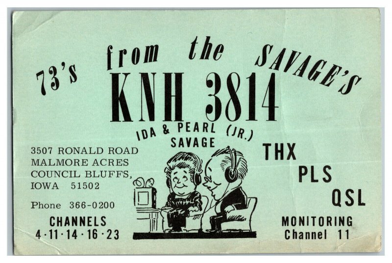 QSL Radio Card From Council Bluffs Iowa KNH 3814 