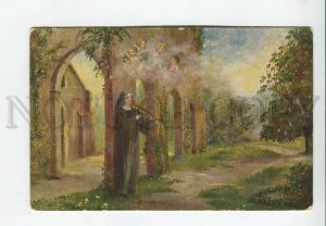 3182473 Nun VIOLINIST & ANGEL by KREBS Vintage Color postcard