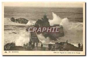 Old Postcard Biarritz waves effect to the rock of the Virgin