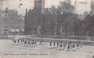 Court House & Sheriff's Residence RAVENNA, OHIO Marching Band 1910 Postcard