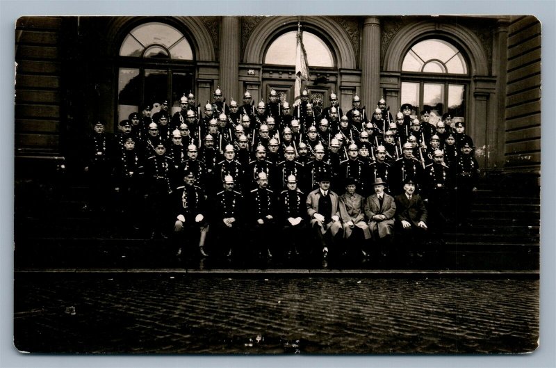 LATVIAN FIREFIGHTERS 1925 VINTAGE REAL PHOTO POSTCARD RPPC