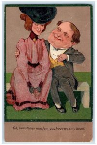 PFB Postcard Couple Romance Big Hat Ugly Man You Have Won My Heart Embossed