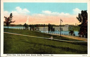 Wilson Dam from South Bank Muscle Shoals, Florence AL c1940 Vintage Postcard L76