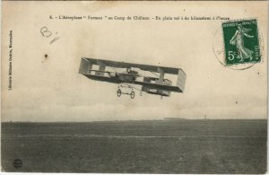 PC CPA AVIATION L'AÉROPLANE FARMAN AU CAMP DE CHALONS Vintage Postcard (b24520)