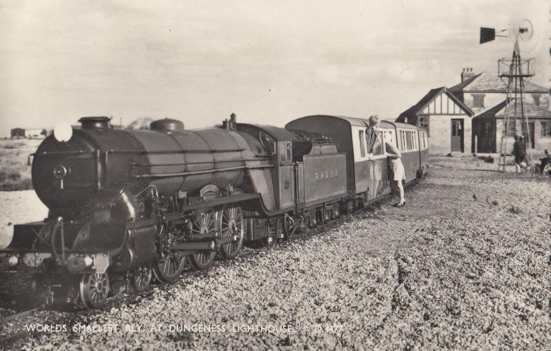 Dungeness Kent Lighthouse Train Lady Kissing Real Photo Postcard