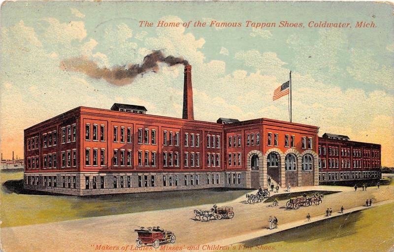 C9/ Coldwater Michigan Mi Postcard 1912 Famous Tappan Shoe Factory Sycamore Ohio