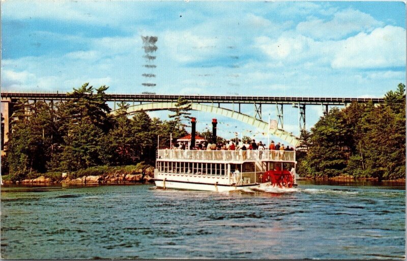 Paddle Wheeler Tour Boat Thousand Islands New York Chrome Cancel WOB Postcard 