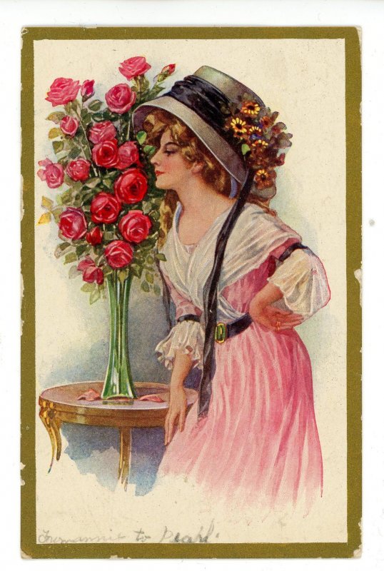 Lady, Roses, Flowered Hat    (worn)