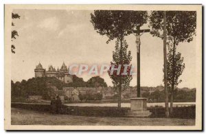 Old Postcard Combourg General view of the castle and the pond