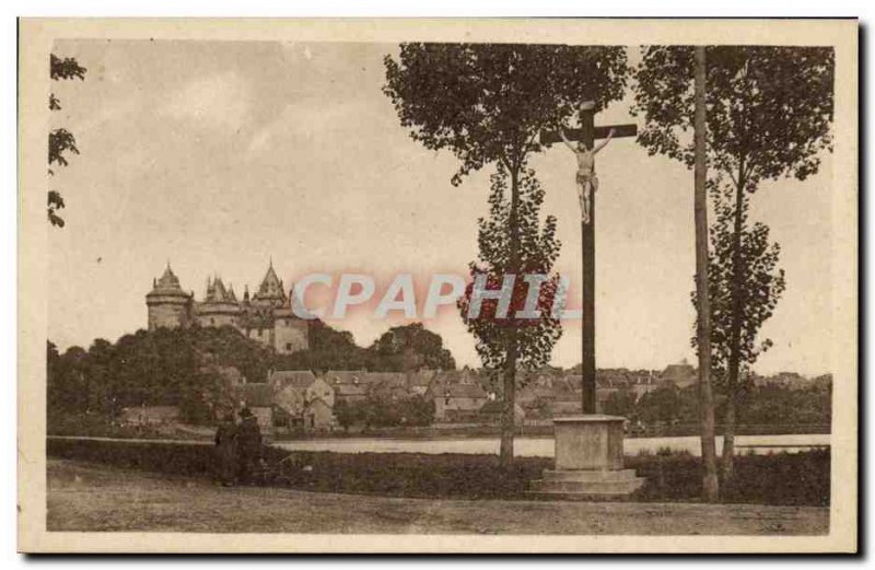 Old Postcard Combourg General view of the castle and the pond