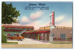 Reno Nevada NV Postcard Cabana Motel Exterior Roadside Scene c1940's Signage