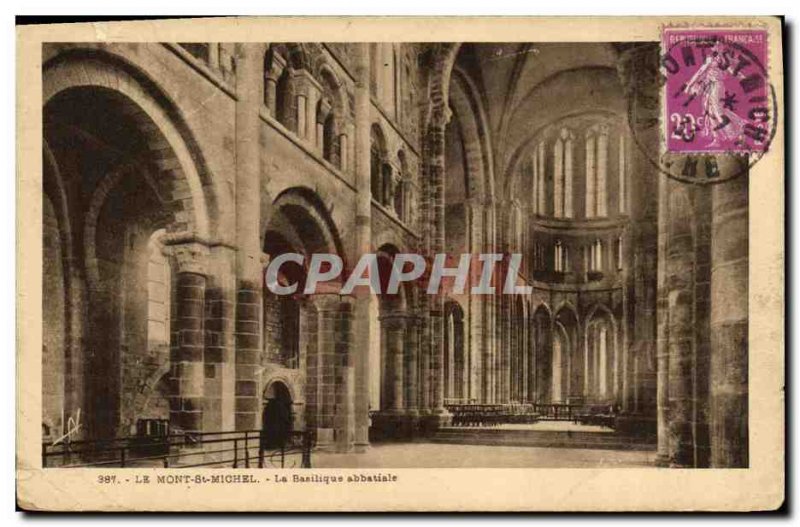 Old Postcard Mont Saint Michel abbey The Basilica