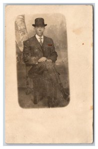 RPPC Mission Studio View Dapper Man Bob Samuelson San Francisco CA Postcard W14