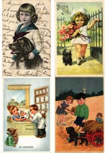 CHILDEN WITH DOGS ARTIST SIGNED HUMOR, 108 Vintage Postcards (L6228)