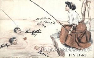 Fishing Woman in Sports 1910 light internal crease, postal used 1910, writing...