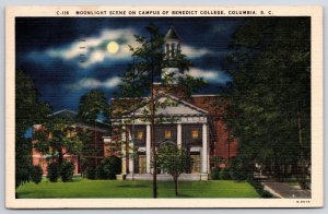 1943 Benedict College Columbia South Carolina SC Moonlight Scene Campus Postcard