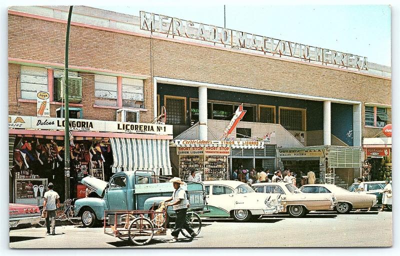 Postcard Mexico Tamps Nuevo Laredo's Market Place 1950's Old Cars C9